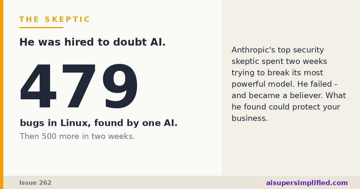 The Skeptic - Nicholas Carlini was hired to doubt AI; one AI found 479 bugs in Linux, then 500 more in two weeks